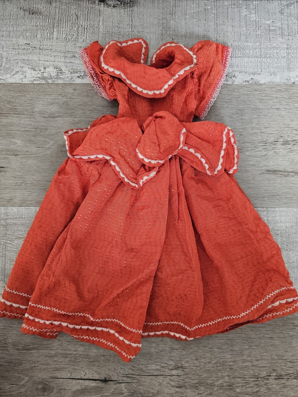 Vintage 1960s Red Petal Handmade Doll Dress For Dolls 12-18" #70